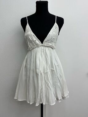 Boho Crochet Bodice Mini Dress in White